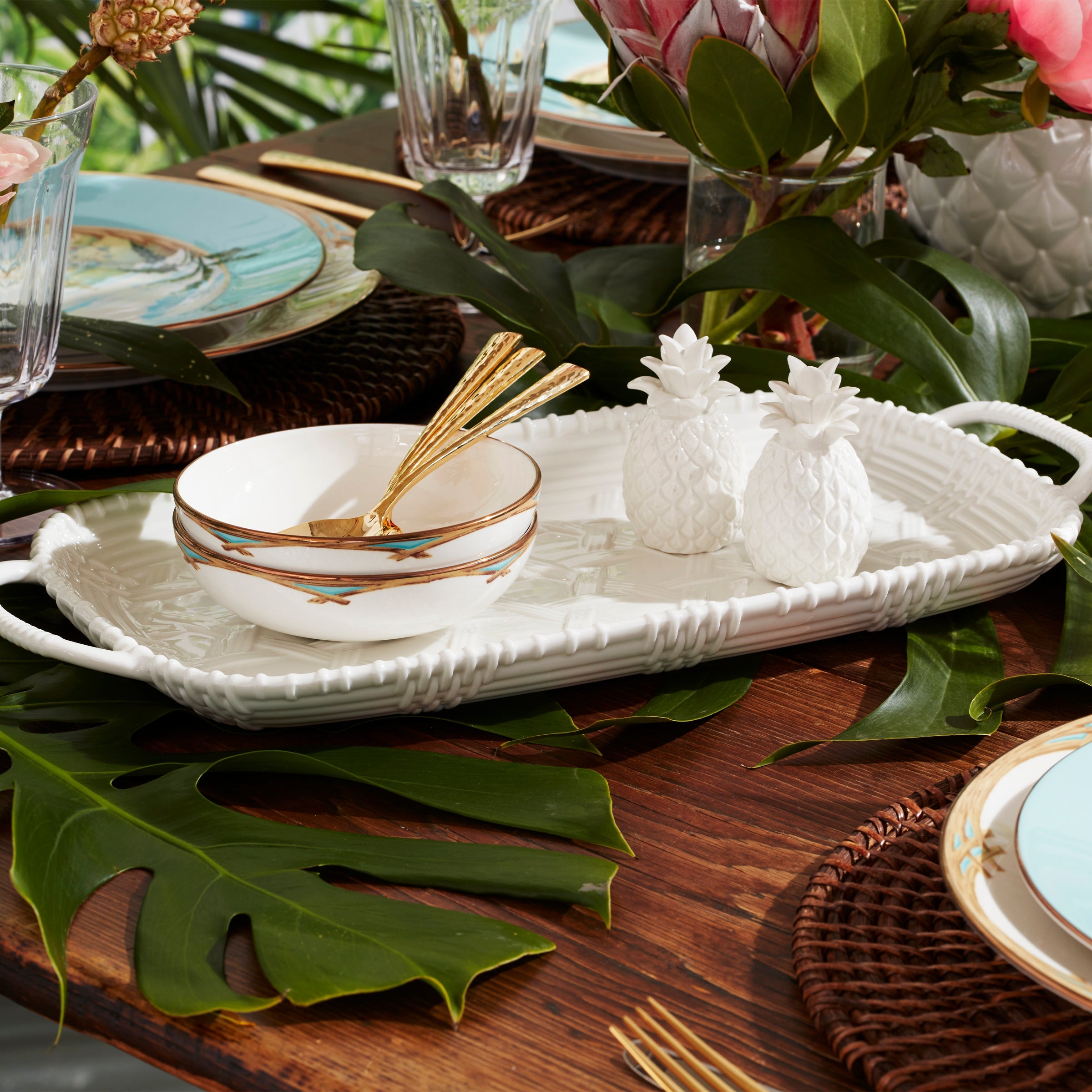 Gold Rim Bamboo Accent Fruit Bowl - Image 2
