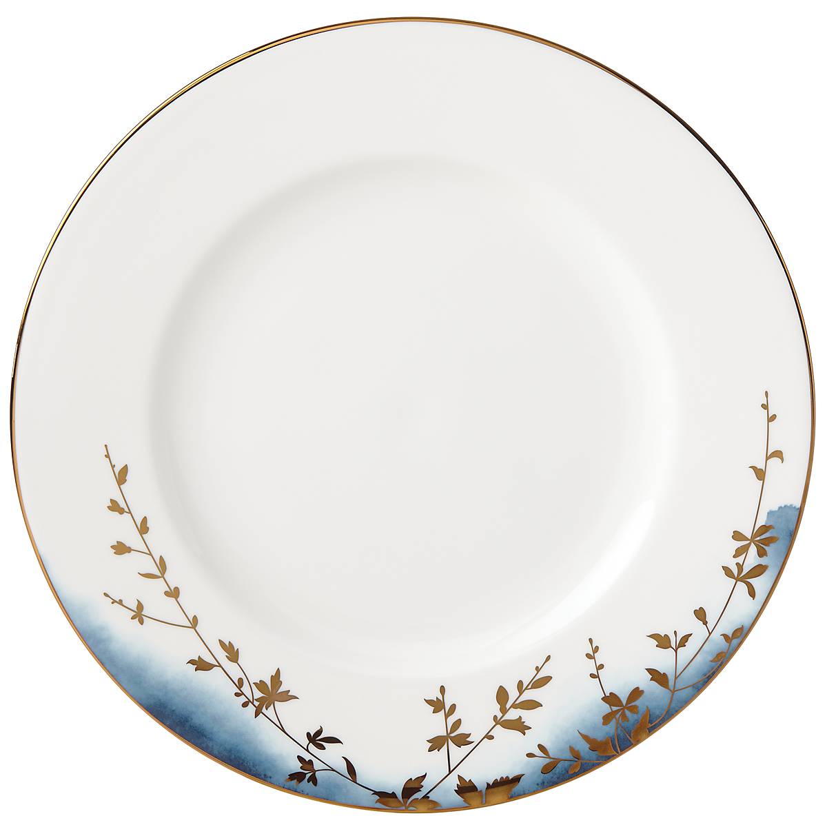 Blue Rim Wildflower Dinner Plate with Gold Leaf