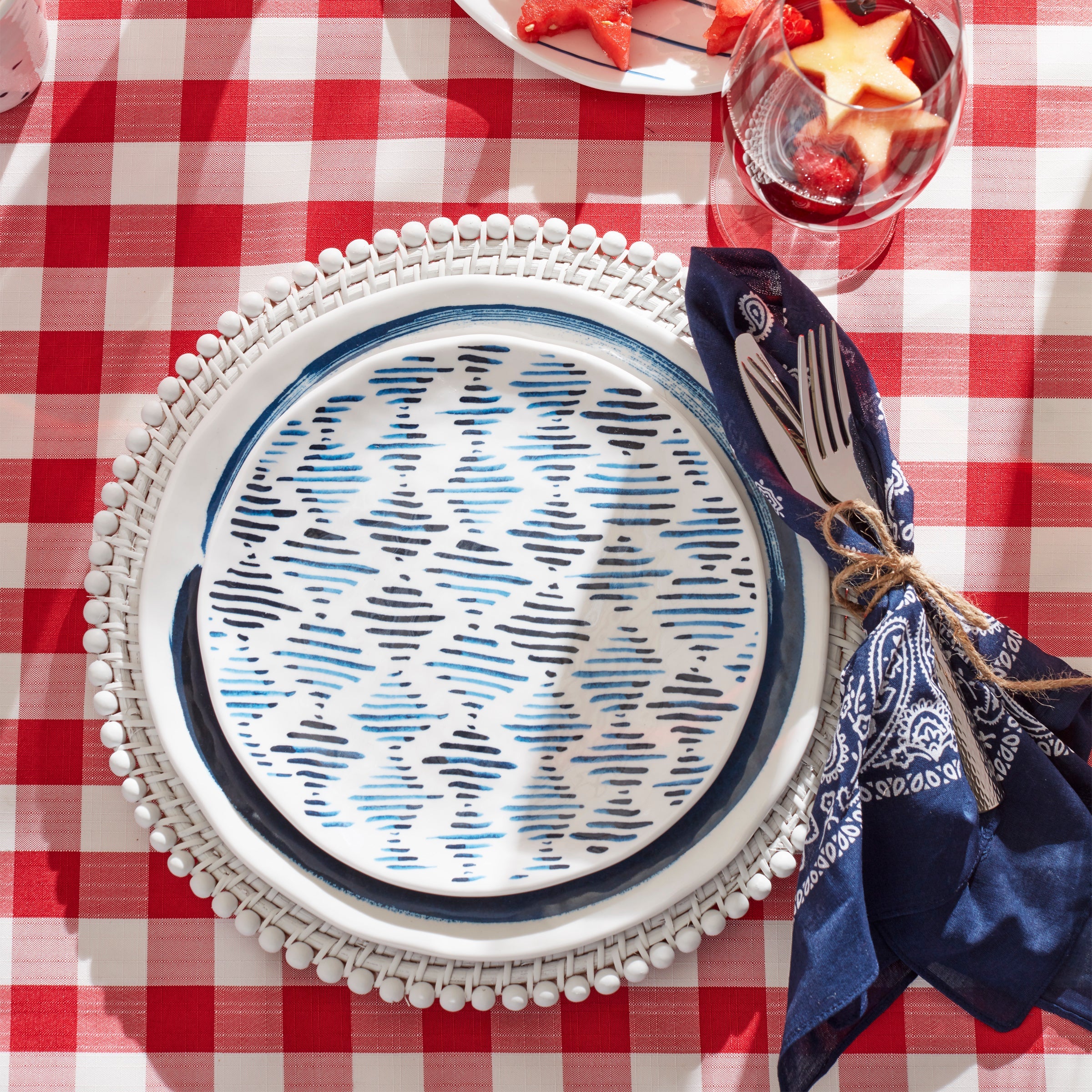 Blue Boho Melamine Dinner Plates, Set of 4 - Image 2