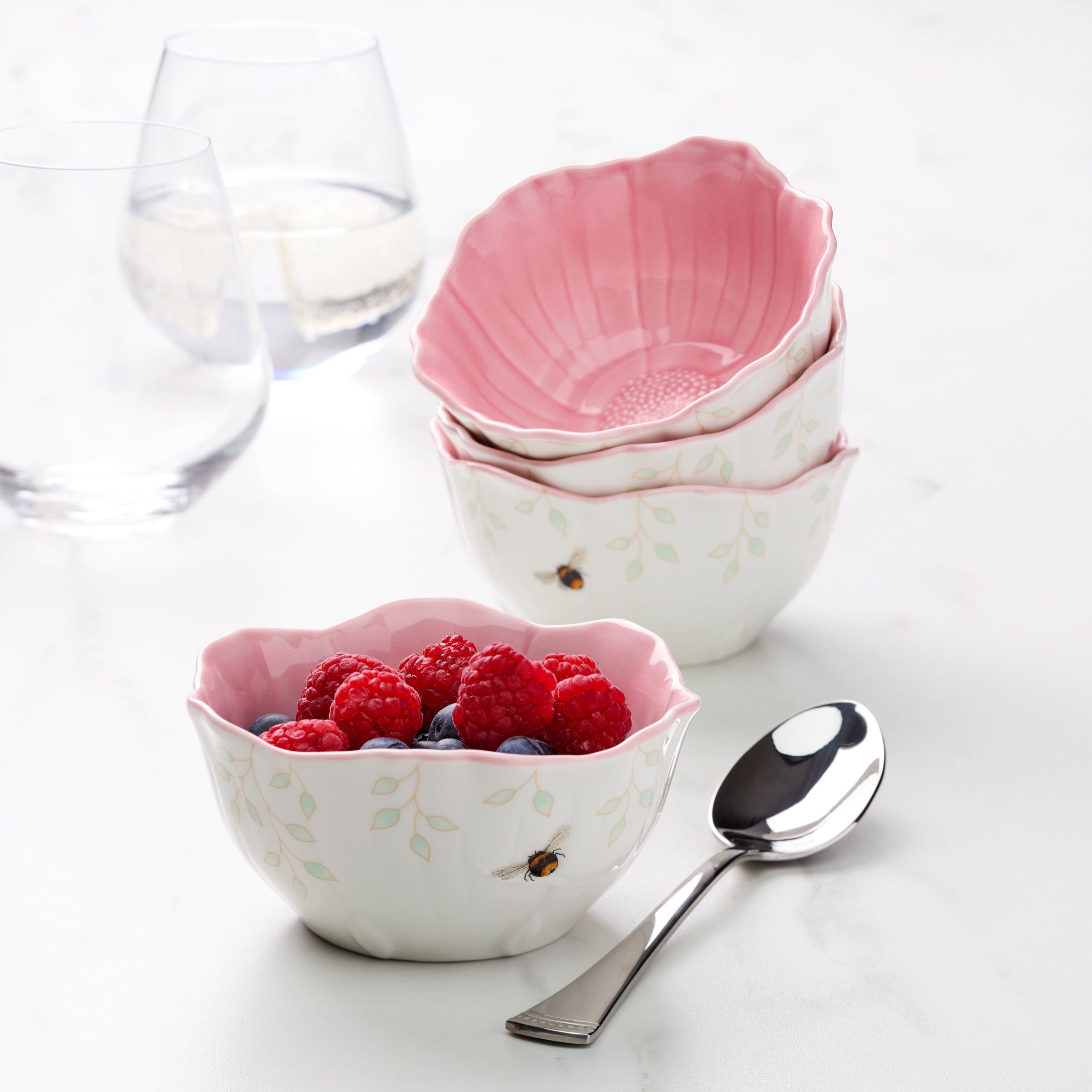 Light Pink Floral Dessert Bowls, Set of 4 - Image 2