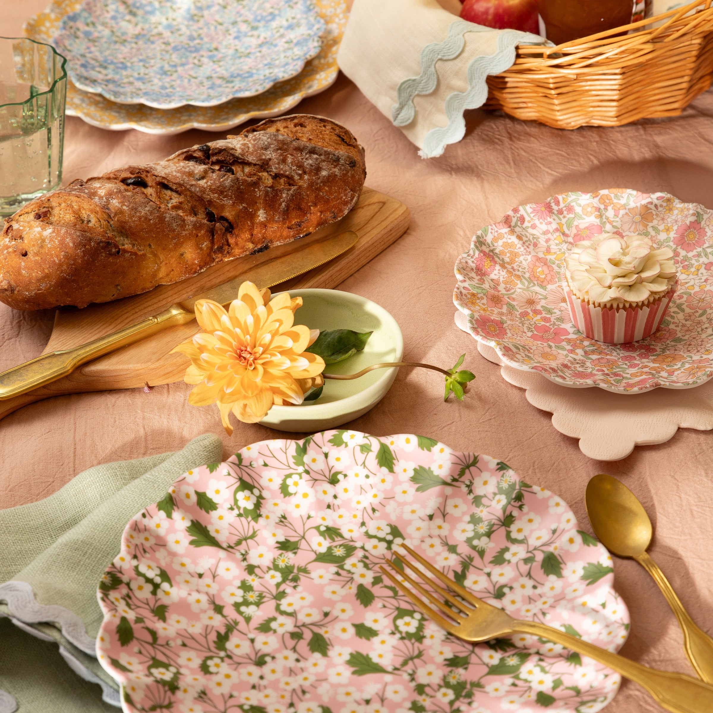 9.75" Floral Scalloped Melamine Dinner Plates, Set of 4 - Image 6
