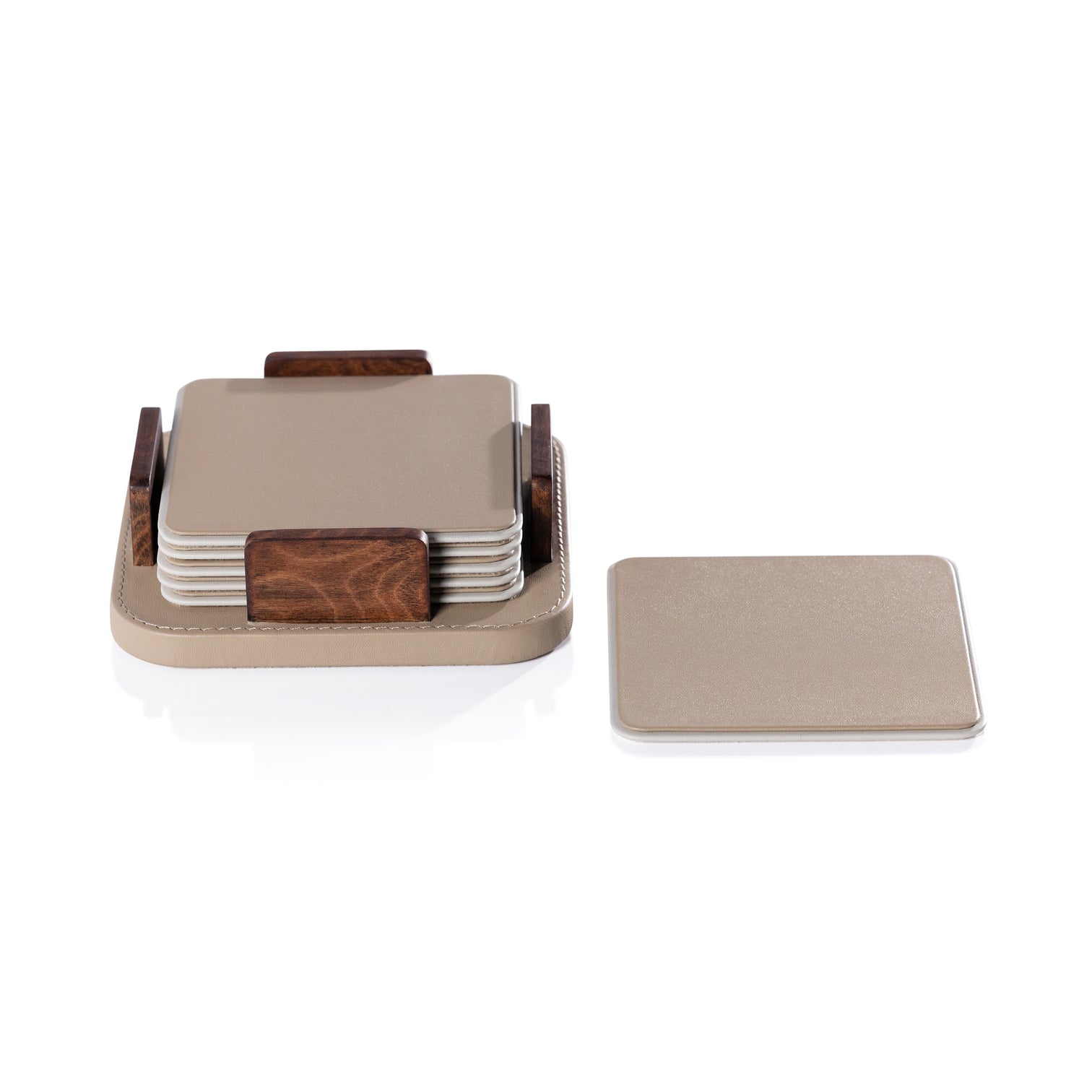 Cappuccino Leather and Burl Veneer Coasters - Set of 6 - Image 2